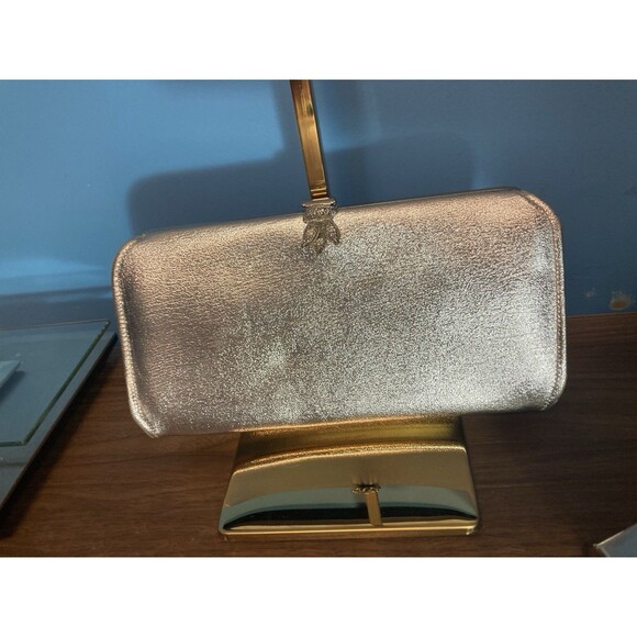 Vintage Silver Clutch Handbag Women Metallic Foil Purse - Picture 3 of 9
